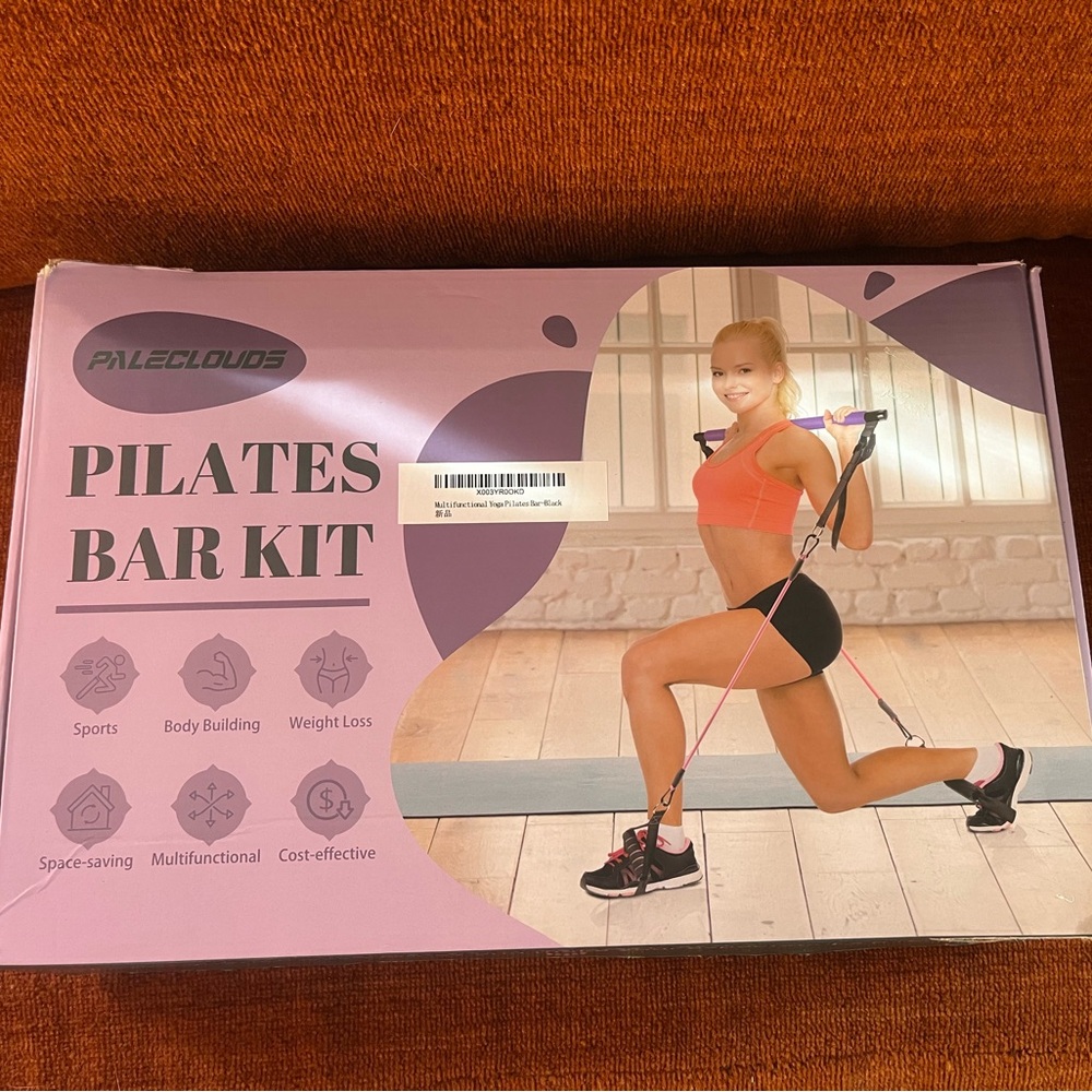 Pilates Bar Kit with Resistance Bands - Pink & Black